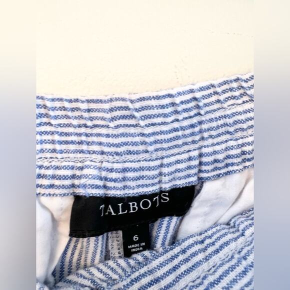 Talbots 100% linen blue and white striped pants drawstring waist ankle beach 6 - Picture 3 of 8
